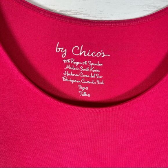 Chico’s Cold Shoulder Flare Swing Rayon Spandex Knit Pink Top 3 L/ 16-18 - Picture 3 of 4